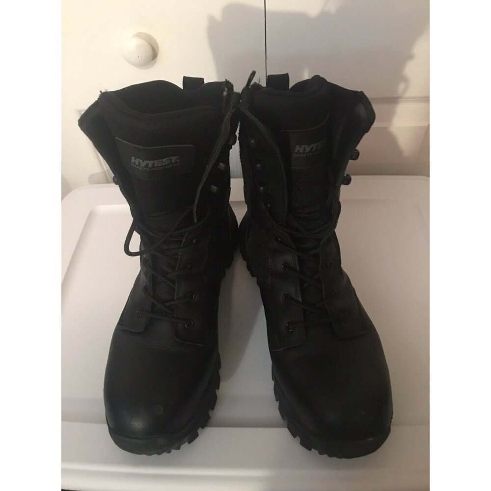 HY-TEST STEEL TOE  Safety Side Zip/lace BLACK LEATHER BOOTS‎ Men’s Sz 11.5 M